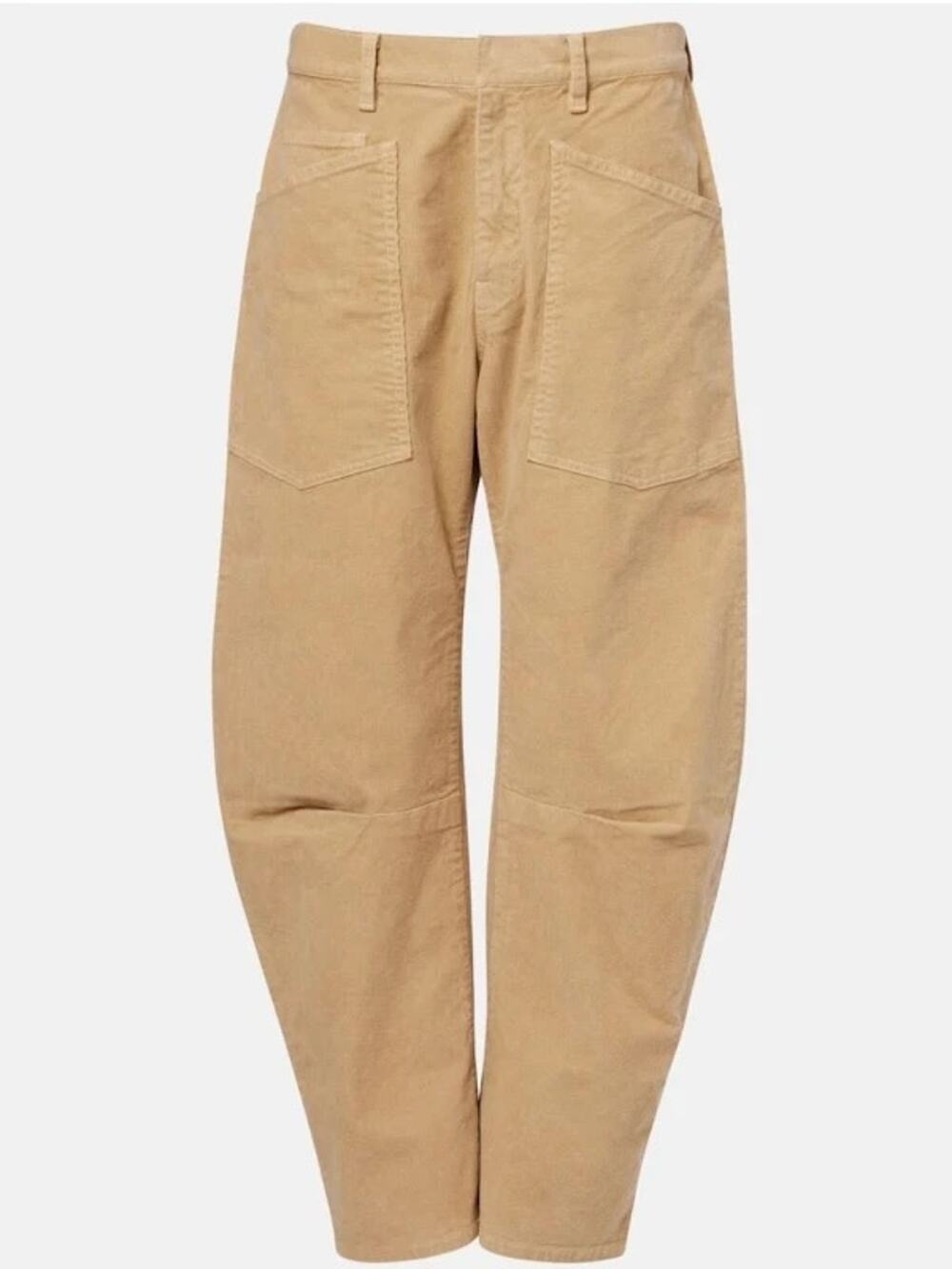 Nili Lotan Shon Sand Tan Brown Cotton Curved Barrel Leg Pants Size 0 Chino Twill